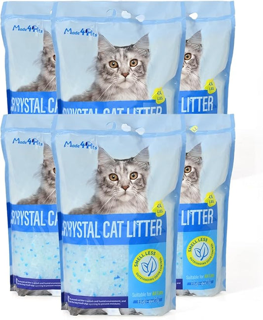 Made4Pets Cat Litter Crystals, Non Clumping Cat Litter Odor Control Kitty Litter Non Clumping No scooping Low Dust, Low Tracking, Lightweight, Dehydrates Waste,– 25.8 lbs (6 x 4.3 lb Packs)