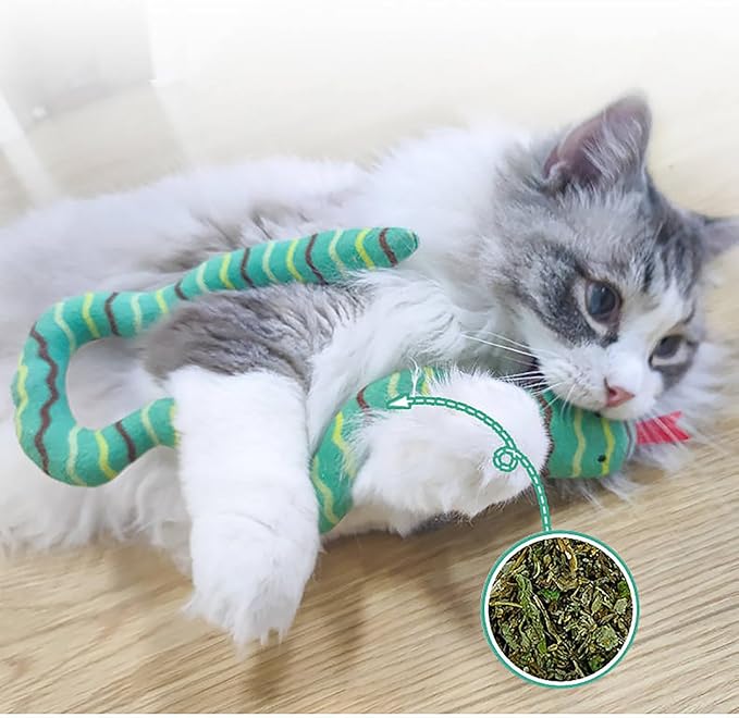 YUDANSI Cat Catnip Snake Toys for Indoor Cats, Snaky Toy 2 Pack for Kitten Play, Soft Plush Toy for Kitty Kicking Chewing and Teeth Cleaning, Interactive Colorful Simulation Toy for Pets Indoor