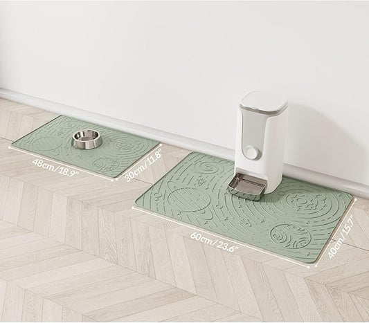 OHMO Dog Food Mat, Silicone Waterproof Cat Food Mat, Non-Skid Spill Proof Pet Feeding Mat for Food and Water, Easy to Clean Dog Placemat(Sage Green, 23.6" x 15.8")