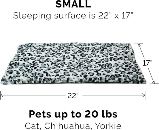 Furhaven ThermaNAP Self-Warming Cat Bed for Indoor Cats & Small Dogs, Washable & Reflects Body Heat - Quilted Faux Fur Reflective Bed Mat - Snow Leopard, Small