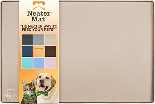 Neater Pet Brands Neater Mat Pet Mats for Food and Water, Cat & Dog Bowl Mat Waterproof Silicone, Feeding Tray, Dog Food Mats for Floors, Placemat w/Raised Edge for Under Bowls, 32" x 24", Cappuccino