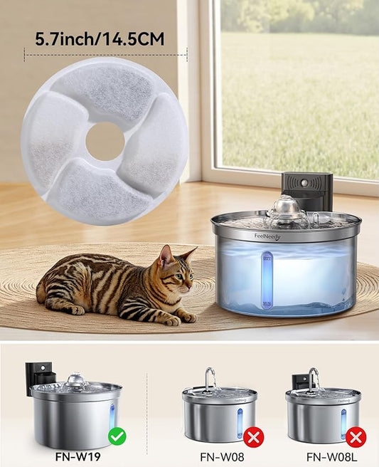 6 Pack Cat Water Fountain Filter & 6 Pack Pump Sponges Replacement for [FN-W19] - 6 Filters+6 Sponges