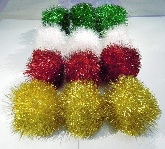 Bushy Sparkle Ball Cat Toy, Interactive Glitter Pom Pom Cat Toy Balls for Kittens, 12 Pack.
