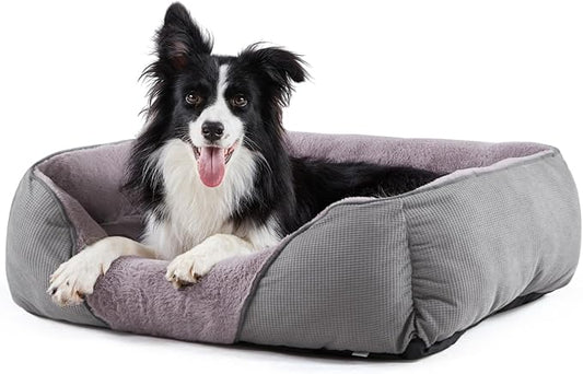 MIXJOY Dog Beds for Large Dogs, Big Pet Bed Large Size Dog Washable, Orthopedic Calming Soft Pet Beds Cuddler, Rectangle Sleeping Rabbit-Velvet Cozy Puppy Bed with Anti-Slip Bottom (35x25in, Grey)