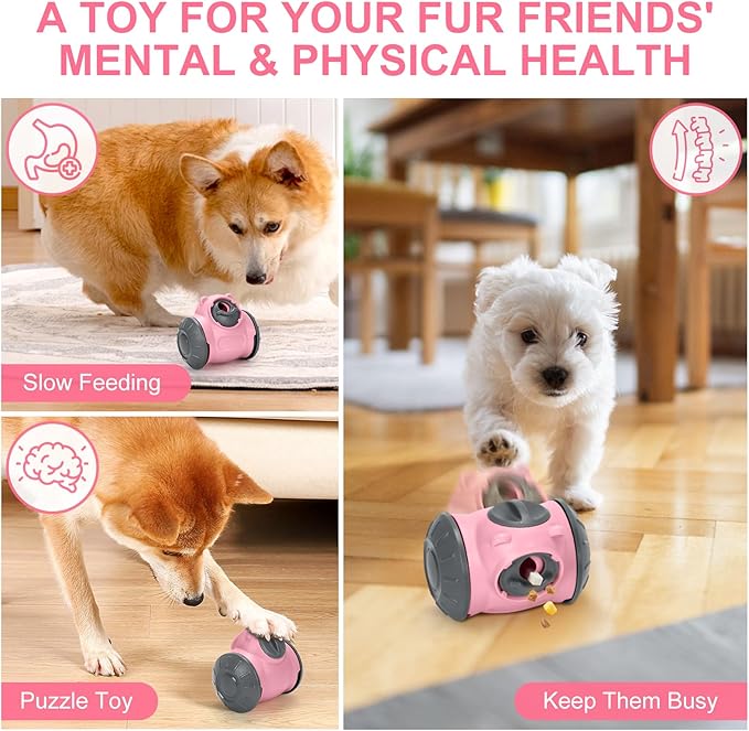 Treat Dispensing Dog Toys, Interactive Dog Treat Toy for Boredom to Keep Them Busy, Adjustable and Durable Dog Puzzle Toy for Small/Medium/Large Breed Dogs Pink