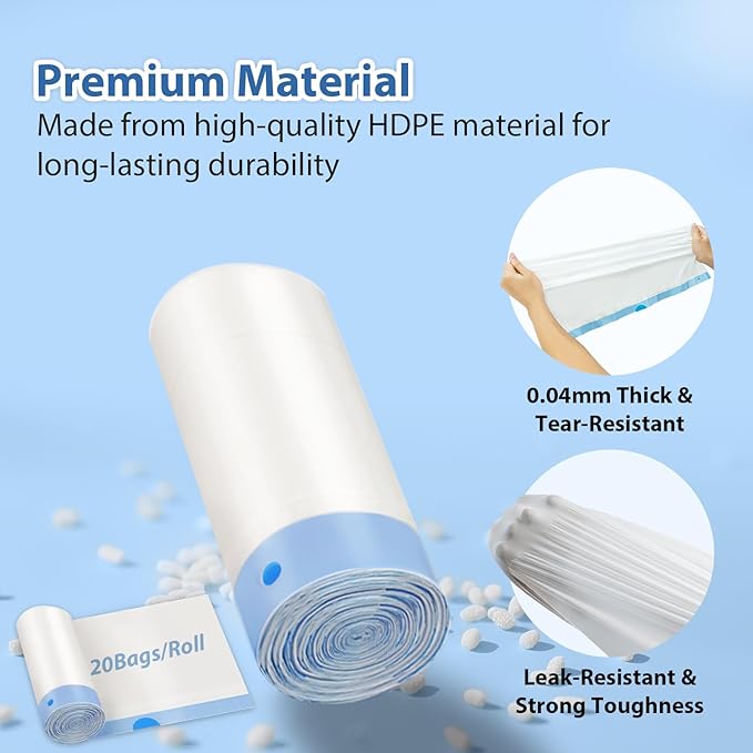 60 Count Drawstring Cat Litter Box Liners Compatible with PETKIT Pura Max2/Max/X,Extra Thick Cat Litter Bags,Tear-Resistant Waste Bags for Automatic Litter Box,Heavy Duty,Leak-Proof