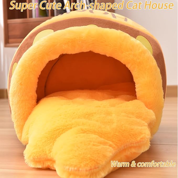 Honey Pot Cat Cave Bed, Soft and Thick Rebound Sponge Pet Nest with Removable & Washable Cushion, Cute Cartoon Design for Small Cats and Breeds