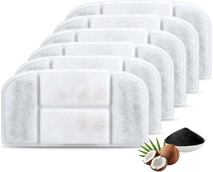 5L Wireless Cat Water Fountain Filters 6 Pieces Triple Filtration System Replacement Filter Fit for 5L Cat Pet Fountain, 6 Filtration System