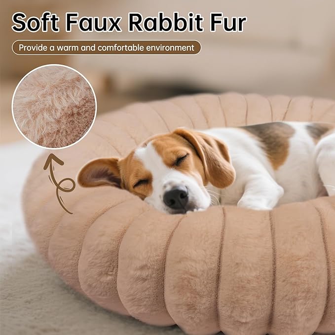 Calming Donut Dog Cat Bed, Anti-Anxiety Fluffy Warm Cozy Round Puppy Bed, Fuzzy Comfort Plush Pet Beds for Small Medium Dogs & Cats (20"/23"/28"/30"/36")