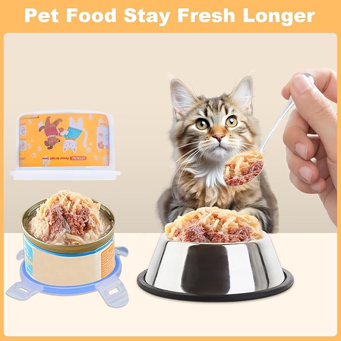 Canned Cat Food Storage Lids, Reusable Airtight Pet Food Sealer - Pet Food Storage Containers, Cat Food Storage Container,With Can Opener & Spoon, Odor-Free & Freshness Preservation