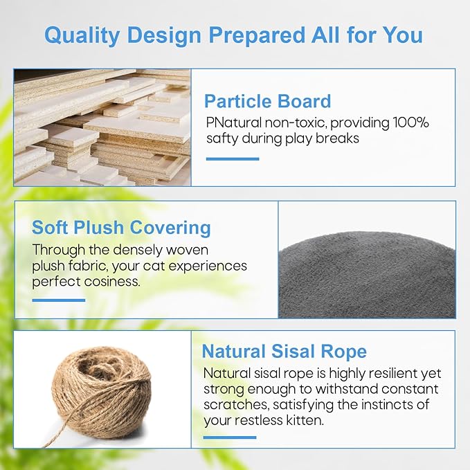 FDW Cat Tree 54in Cat Tower Multi-Level Durable Cat Scratching Post & Cozy Fun Cat Jumping Platform Space Saving Cat Condo Pet Play House for Indoor Cats,Light Gray