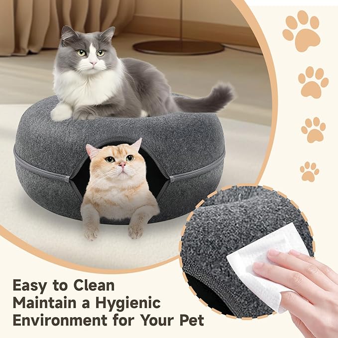 iCAGY Large Cat Tunnel Bed Toys for Indoor Cats (Grey, 24", Qty 2)