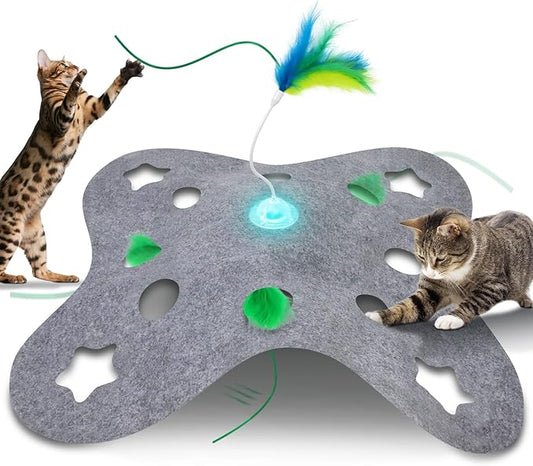 Cat Toys for Indoor Cats,Interactive Toy Hide n Seek for Kittens,Automatic Moving Wand Feather,Motion Activated Exercise Toy for Bored Cats Rechargeable (Grey)