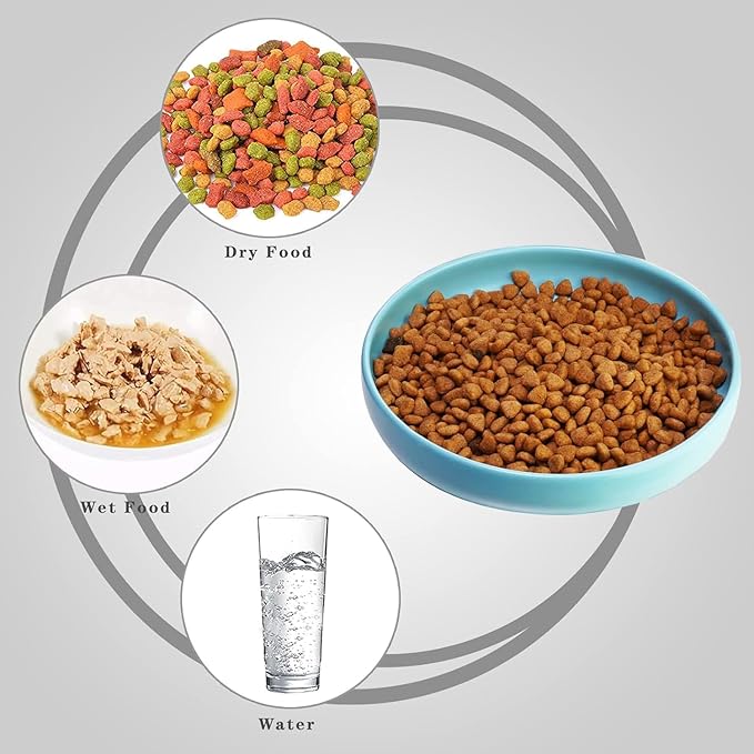 Ceramic Cat Bowls,Shallow Cat Dishes for Food and Water, 6 inch Matte Finish Wide Cat Food Bowl,Whisker Fatigue Free Pet Puppy Kitten Bowl Set of 3,Dishwasher Safe