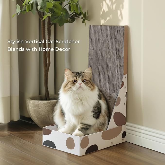 ComSaf Cat Scratching Board, Vertical Cat Scratcher for Indoor Cats, L Shaped Cat Wall Scratcher, Cardboard Cat Scratch Pad Lounger with Box Collecting Scraps, Protect Furniture Couch