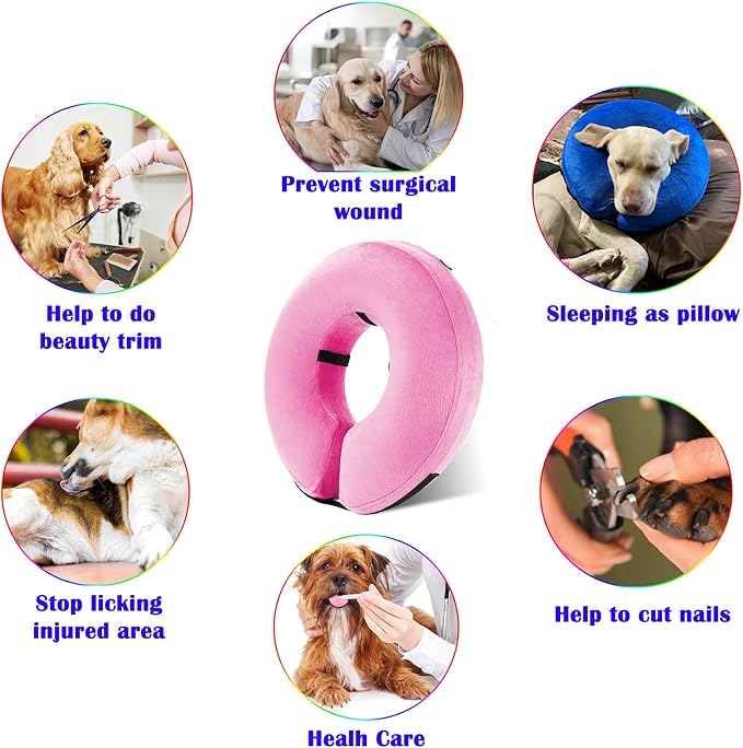 Katoggy Protective Inflatable Recovery Collar, Soft Blow-up Dog Cone Collar, Pet Donut Cone Collar, Comfy Elizabethan Collar After Surgery for Large Dog to Prevent from Biting & Scratching, Medium