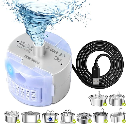 Cat Water Fountain Pump, DR-DC Replacement Pump for Stainless Steel Pet Water Dispenser, Ultra Quiet Pet Fountain Pump, IP68 SMA-800 Submersible Motor for Dog Drinking Fountain