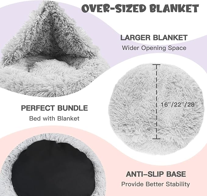 Himax Dog Beds for Small Dogs, Donut Dogs Bed with Blanket Attached, Calming Dog Bed Washable (20"/26"/35") Light Grey for Puppy