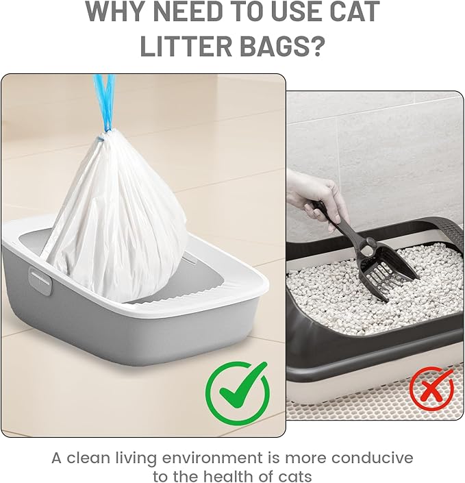 60pcs Cat Litter Bags for MeoWant MW-SC01/MW-SC02/MW-LR01 Self-Cleaning Cat Litter Box Liner, Automatic Self Cleaning Cats Waste Bags for Self-Cleaning Cats Liners with Drawstring Pet Waste Boxes Bag