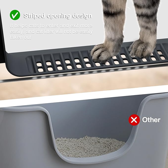 Stainless Steel Litter Box with lid, XXXXL Extra Large, High-Sided Metal Litter Box for Big Cats & Multiple Cats, Non-Stick, Leak-Proof, Dark Gray