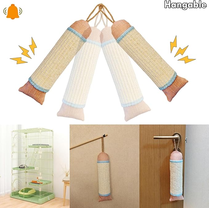 Interactive Cat Kicker Toy, 10 Inch Long Cat Scratcher Post, Natural Sisal Toy for Indoor Cats(Pink and Blue)