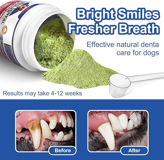 Dog Teeth Cleaning Powder 180G - Dog Dental Powder and Breath Freshener, Dogs Dental Care Supplies, Bad Breath & Tartar Remover for Dogs - Pet Dental Cleaner for All Breeds & Sizes - 60 Day Supply