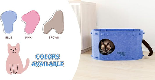Tess & Liza Felt Cat Cave – Cozy Hideaway for Cats & Kittens | Eco-Friendly Felt Cat House | Durable & Spacious Cat Bed for Large Cats | Stylish Indoor Pet Furniture by Snarky Pets™ Blue