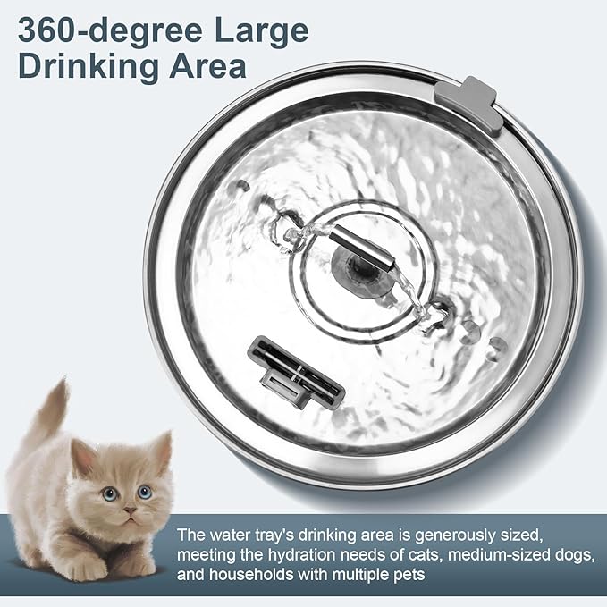 Cat Water Fountain Stainless Steel, 1.05gal/135oz Pet Water Fountain with Water Level Indicator and 2-Way Spout, Cat Fountain with Quiet Pump and 3 Filters Ideal for Cats and Dogs
