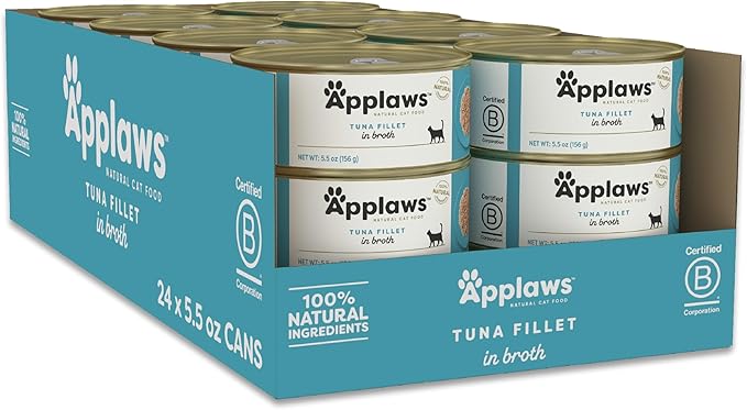 Applaws Natural Wet Cat Food, 24 Count, Limited Ingredient Canned Wet Cat Food, Tuna Fillet in Broth, 5.5oz Cans