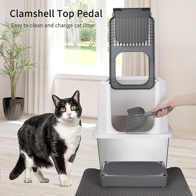 RIZZARI Stainless Steel Cat Litter Box, Odorless Enclosed Litter Box with Top Holes, Large Litter Pan for Small to Large Sized Cats (Dark Gray, 24" L*16" W*18" H)