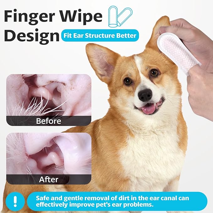 OBSEDE Extra Large 1.73" Dog Ear Wipes & Cat Ear Cleaner – Wider Finger Wipes for Quicker Easier Cleaning Soothes Itch Controls Odor Reduce Wax Regular Grooming Gentle Coconut Scent, 50 Count