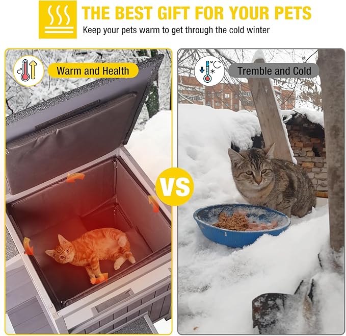 Aivituvin Outdoor Cat House with Insulated Liner - Weatherproof Winter Shelter for Feral Cats, 2-Level Outdoor Enclosure with Escape Door