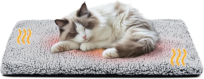 Cat Beds for Indoor Cats Self Heating Kitten Pad for Outdoor Cat House, Self Warming Pet Mat for Small Dog Crate Pad with Removable Washable Cover, Grey 30 Inches