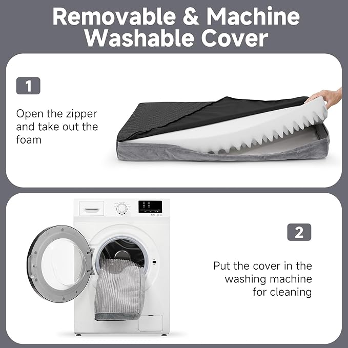 OhGeni Orthopedic Waterproof & Machine Washable Dog Bed for Medium Large Pets, Cat Mat with 25D Egg Crate Foam, Non-Slip Bottom & Removable Cover, Invisible Zipper, 44 Inches(Gray)