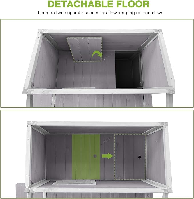 GUTINNEEN Cat House Outdoor Indoor, 2 Story Feral Cat Shelter with Escape Door, Wooden Stray Cat Home with Large Balcony, Weatherproof