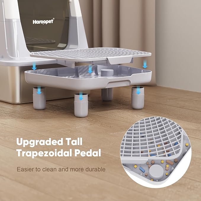 Stainless Steel Litter Box with Lid,XXL Extra Large Enclosed Metal Litter Box for Big Cat, Removable Front Entry Top Exit Kitty, with High Sided Enclosure & Scoop, Footboard(Grey)