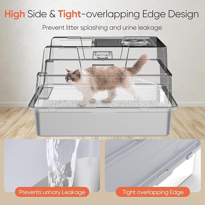 ELEGX XXL Extra Large 28" L×20" W Odor-Control Stainless Steel Cat Litter Box, 4-in-1 Cat Metal Litter Box Set,Enclosed Removable Metal Litter Box with High Sided Enclosure,Mat & Scoop