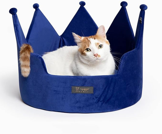 NANDOG Pet Gear Crown Cozy Round Dog & Cat Bed Collection Washable Indoor Pet Bed for Small Breeds-Soft Bed Fits in Crate or Kennel-Made of Ultra Soft Micro-Plush Material (Royal Blue, Prive 18")