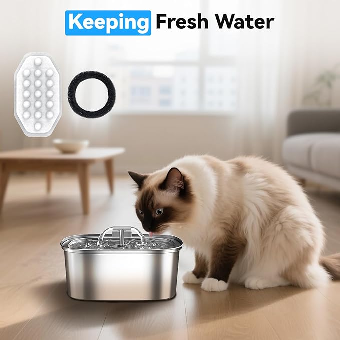 40 Packs for Cat Water Fountain Filters Replacement, Compatible with Neareal 108oz/3.2L Cat Fountain for Drinking Dog Water Dispensers (20 Replacement Water Filter + 20 Pre-Filter Sponges)
