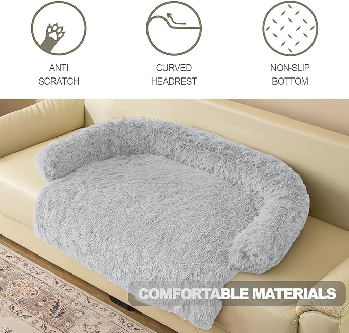 Calming Dogs/Cats Bed Mats, Dog Pad Washable Removable Couch Cover, Plush Long Fur Mat for Pets, Waterproof Lining, Perfect for Small, Medium and Large Dogs and Cats (Light Gray, 53"x39")