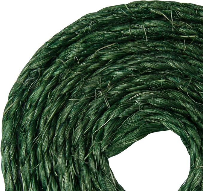 Green Sisal Rope 1/4 Inch by 98-Feet for Cat Scratching Post Tree Tower Replacement Repair and Replace, DIY Hemp Twine Rope for Kittens Shelves Furniture Window Bed Perch House Climbing, 6mm by 30m