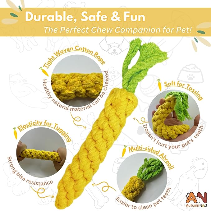 3PCS Yellow Woven Pet Chew Set, Puppy Teething Chews, Dog Chew Accessories, Cat Interactive Chews, Durable Braided Chews for Pets