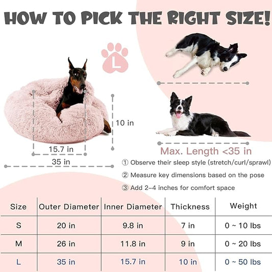Himax Dog Beds for Large Dogs, Donut Dog Bed with Blanket Attached, Calming Dogs Beds Washable (20"/26"/35") Beige