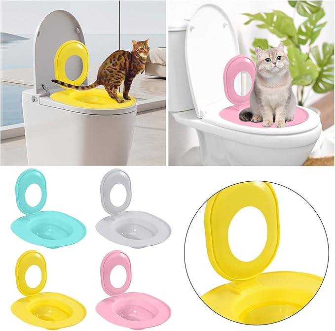 Cat Toilet Seat Training Kit,Removable Pet Toilet Training System,Washable Cleaning Pad for Cats,Reusable Plastic Trainer for Pet Cleaning,Portable Trainer for Home Pet Shop Pet Care (Yellow)