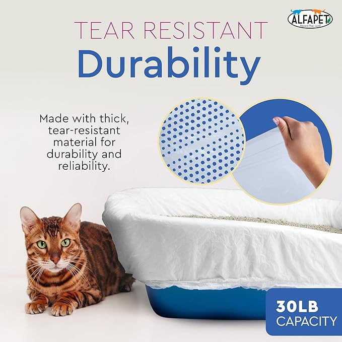 Alfapet Sifting Cat Litter Box Liners - Jumbo 10 Count, Tear-Resistant Cat Litter Bags, Waterproof Kitty Litter Liners, Fits Litterbox Pan Sizes X-Large, X-Giant, 37" x 18" 30 lb Capacity