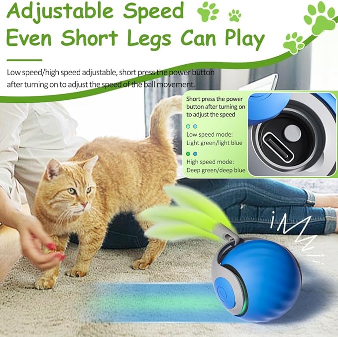 Interactive Cat Toys for Indoor Cats, Smart Interactive Cat Toy Ball with Tail Fast Rolling on Carpet Automatic Kitten Toys for Bored Indoor Adult Cats Two Speed Adjustment (Blue)