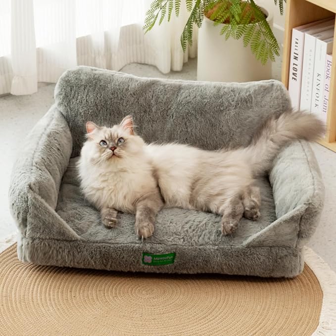 MEWOOFUN Dog Couch Bed, Removable Washable for Indoor Cats and Small Dogs, Supportive Pet Bed with Non-Slip Bottom (Grey, 26x18x11.5)