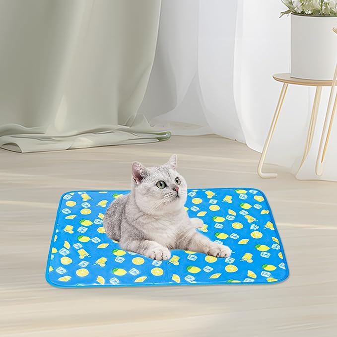 NACOCO Summer Pet Cooling Mat - Cat Dog Cushion Pad Sleeping Cool Lemon Comfortable Soft for Pets Kids and Adults (Dark Blue Lemon, S)