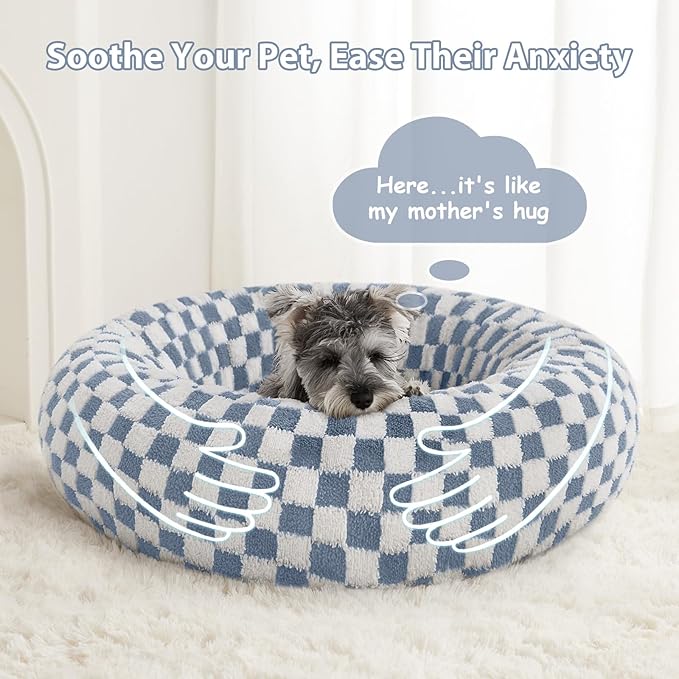 BFPETHOME Donut Dog Bed Medium Size Dogs, Cute Medium Dog Bed for Puppy and Kitten, Round Calming Pet Beds with Non-Slip Bottom, Machine Washable,30inch, Blue