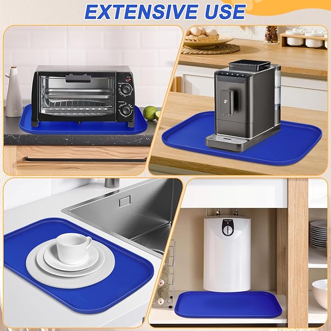 Silicone Pet Feeding Mat with Raised Edge for Food and Water, Dog Bowl Mats, Cat Bowls Placemat with High Lip for Floor Waterproof, Rubber Tray for Cats and Dogs 22 x 14 x0.8 Navy Blue